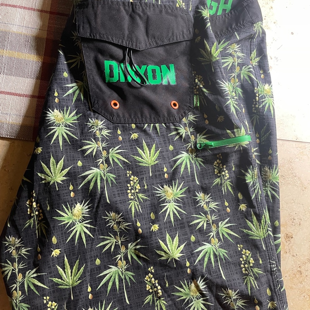 DIXXON Black and Green Leaf Pattern Shorts - Picture 3 of 4